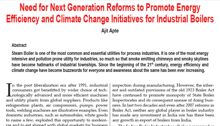 Need for Next Generation Reforms to Promote Energy Efficiency and Climate Change Initiatives for Industrial Boilers